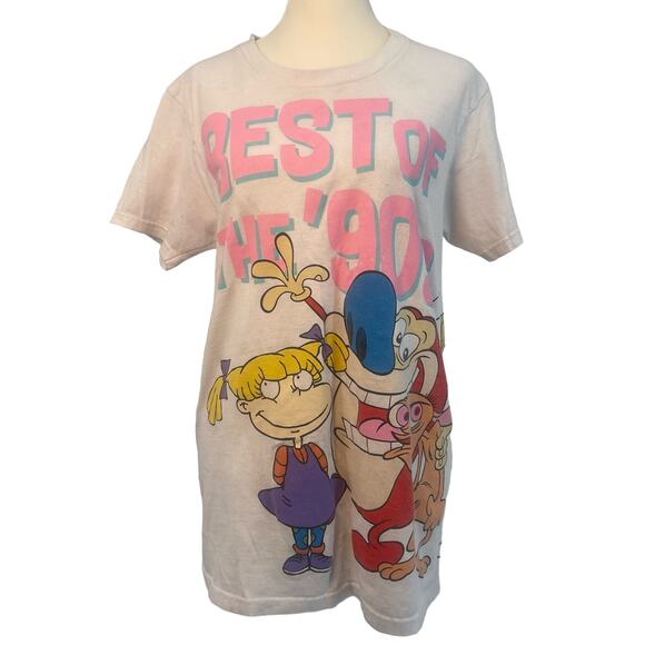 Nickelodeon White Best of The 90s Cartoon Throwback Graphic T-Shirt Mens Medium - Picture 1 of 7
